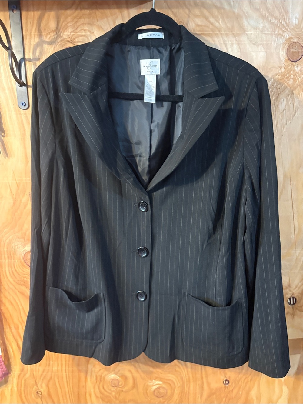 St. John's Bay Black Pinstripe Women's Blazer with Notch Lapel 23”PTP